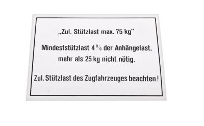 Aufkleber für Anhänger: zul. Stützlast max. 75 kg