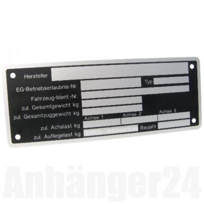 neutrales Aluminium-Fabrikschild 150 x 58 mm für Pkw-Anhänger