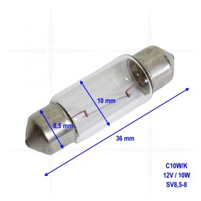 Glühlampe/Soffitte 12V/10W (C10W/K, SV8,5-8) 11x36 mm, klar