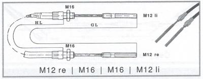 Bremsbowdenzug M12re-M12li / M16  - 1200/1550mm für Peitz AEV Bremse