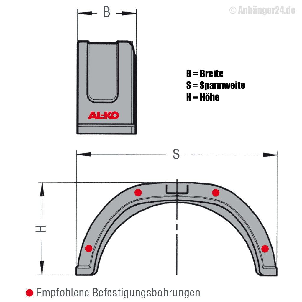 Anhänger24  AL-KO Kotflügel 245822 Einachskotflügel