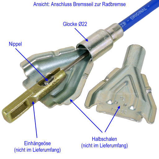 KNOTT 3708607 Bremsseil HL=830 Nirosta blau